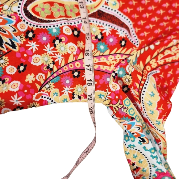 Women's MISSLOOK Orange Paisley Long Sleeve Button Boho Down Tunic Top Medium - Picture 10 of 11